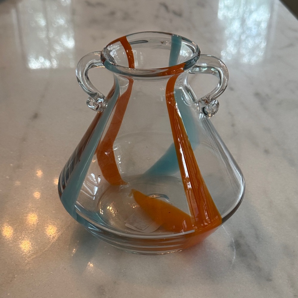 Glass Vase with Orange and Blue Stripes